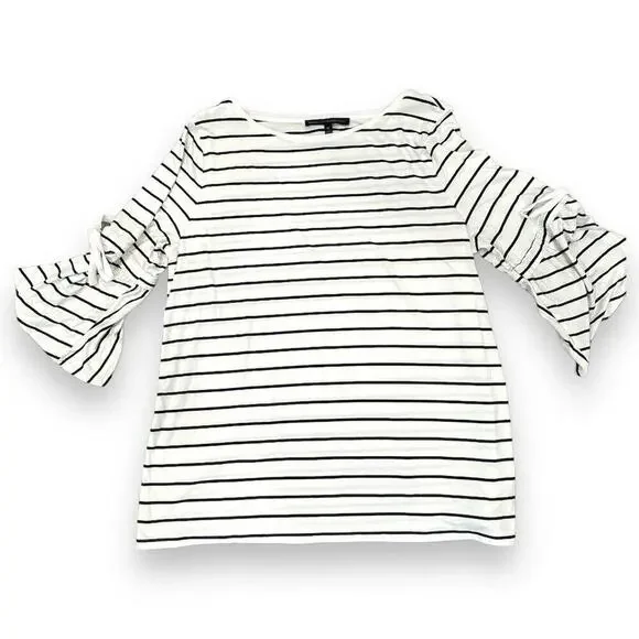 White House Black Market XL Striped Bell Sleeve Blouse with Ribbon Tie - Picture 2 of 11